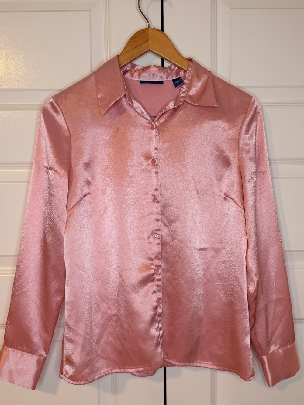 Karen Scott Rose Pink Satin Button-Front Shirt
